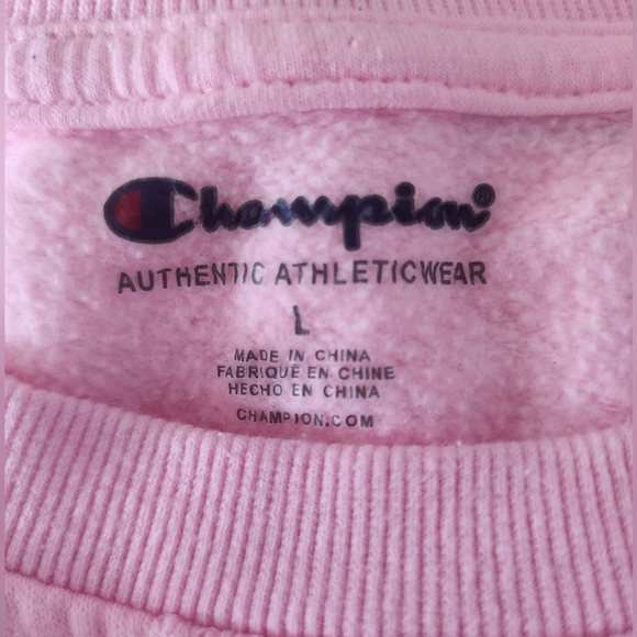 Champion Girls Tossed Logo Sweatshirt Size Large Pink Crewneck Fleece Lined. - Picture 8 of 8